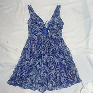 New Guess Marciano Cherie Floral Blue Chiffon Sexy Neck Dress S